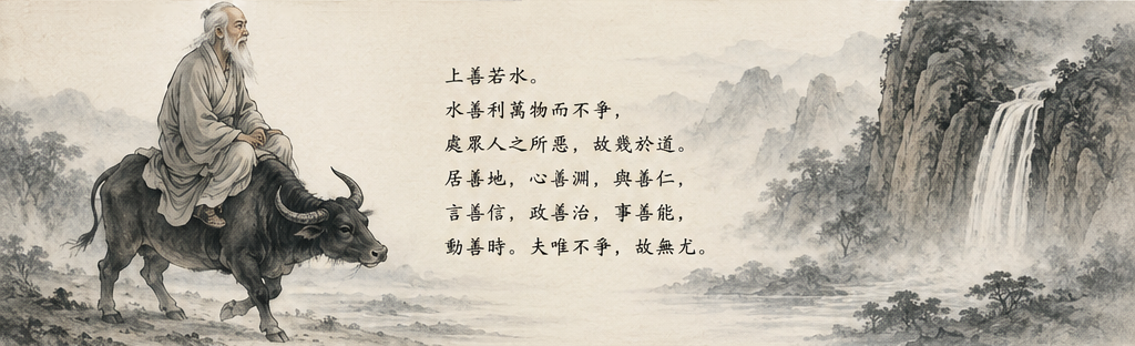 上善若水。水善利萬物而不爭，處眾人之所惡，故幾於道。